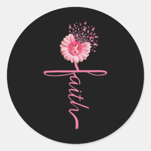 Faith Sunflower Pink Ribbon Breast Cancer Awarenes Classic Round Sticker