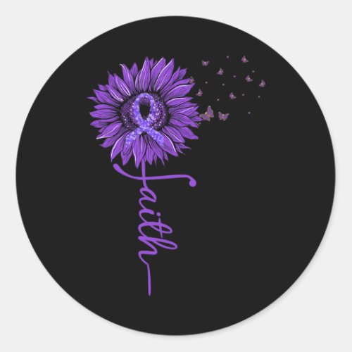 Faith Sunflower Purple Heimers Awareness  Classic Round Sticker