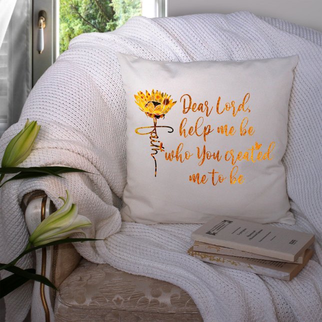 Faith Sunflower with Prayer Quote Throw Pillow (Creator Uploaded)