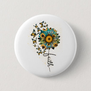 Faith Sunflowers Butterflies Christian Religious   Button