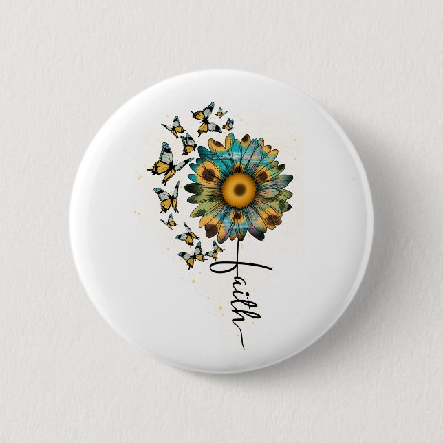 Faith Sunflowers Butterflies Christian Religious   Button (Front)