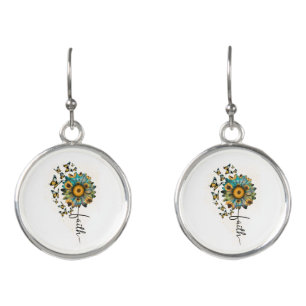 Faith Sunflowers Butterflies Christian Religious  Earrings
