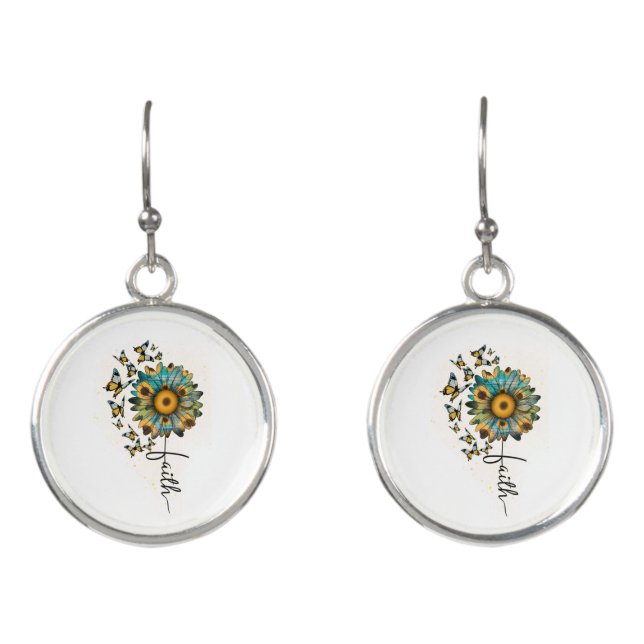 Faith Sunflowers Butterflies Christian Religious  Earrings (Front)