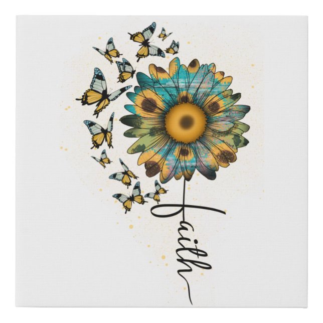 Faith Sunflowers Butterflies Christian Religious  Faux Canvas Print (Front)