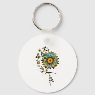 Faith Sunflowers Butterflies Christian Religious Keychain