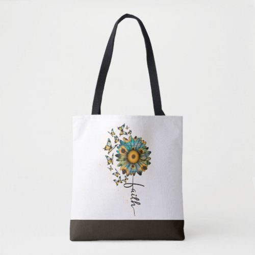 Faith Sunflowers Butterflies Christian Religious Tote Bag