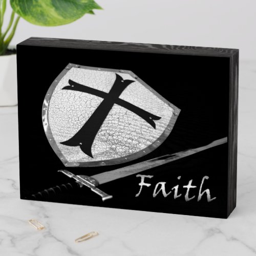 Faith Sword and Shield Wooden Box Sign