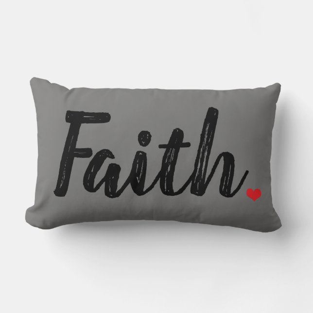 FAITH texture letters with red HEART Lumbar Pillow (Front)