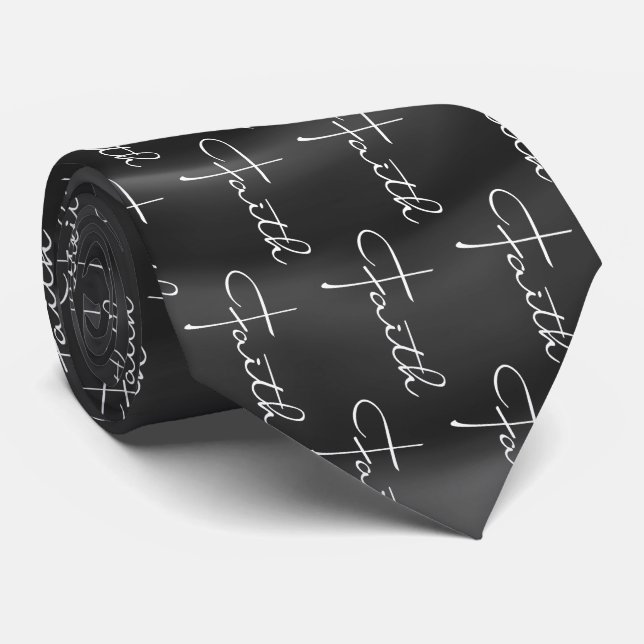 Faith Typography Christian Black and White Modern Neck Tie (Rolled)
