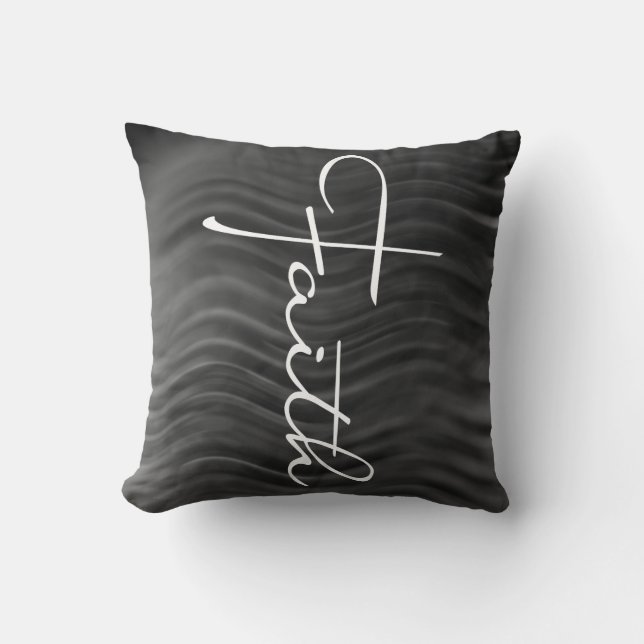 Faith Typography Christian Black and White Modern Throw Pillow (Front)