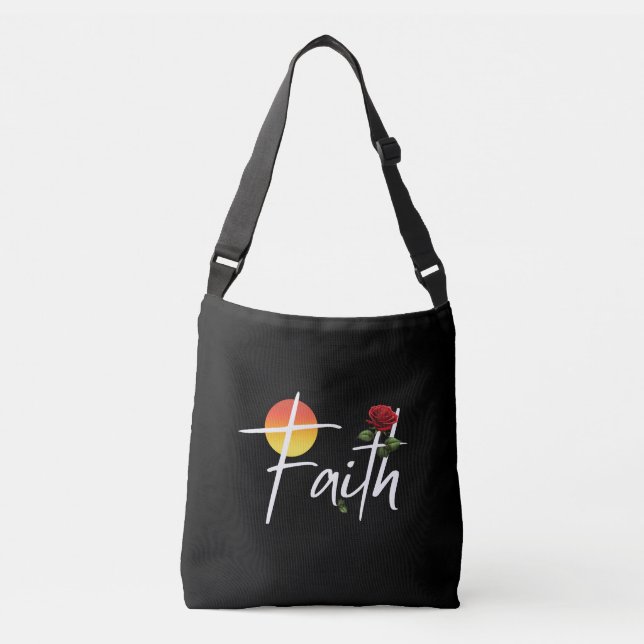 Faith Typography With Roses Crossbody Bag (Front)
