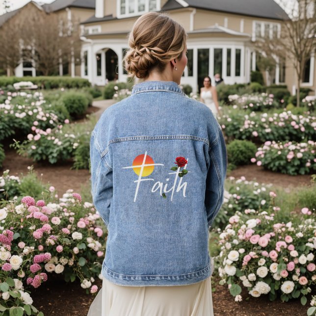 Faith Typography With Roses Denim Jacket (Wedding Back)
