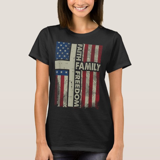 Faith Us Flag Christian Religious God Jesus Men Wo T-Shirt (Front)