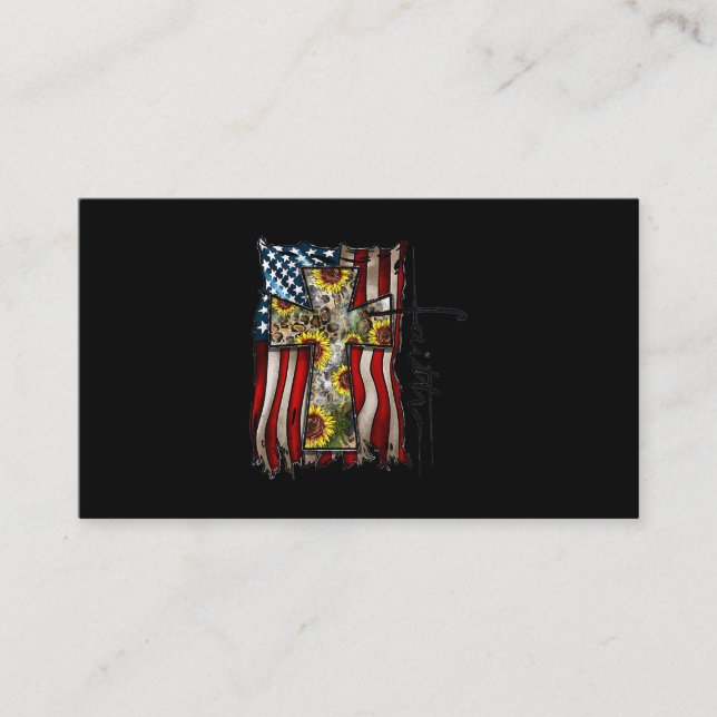 Faith USA American Flag Christian Cross Jesus Sunf Business Card (Front)