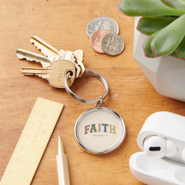 Faith Varsity Style Text Ephesians 2:18 Keychain (Desk)