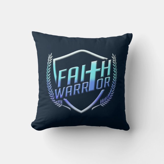 Faith Warrior Christian Blue Purple Ombre Throw Pillow (Front)