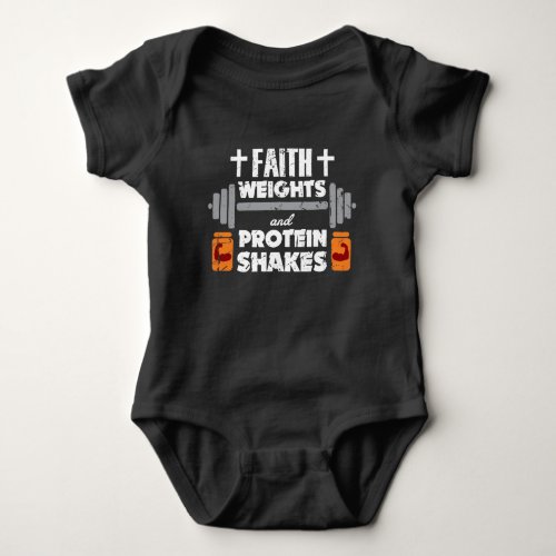 Faith Weights Christian Gym Humor Exercise Workout Baby Bodysuit