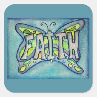 Faith Word Art Blue Butterfly Decal Stickers