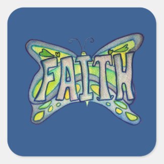 Faith Word Art Blue Butterfly Sticker Decals