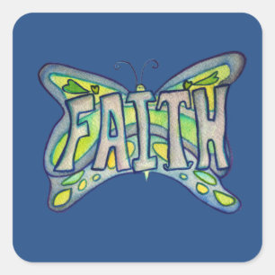 Faith Word Art Blue Butterfly Sticker Decals