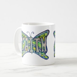 Faith Word Art Blue Butterfly Wings Coffee Cup