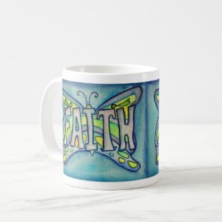 Faith Word Art Blue Butterfly Wings Coffee Mug