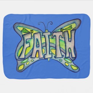 Faith Word Art Blue Butterfly Wings Soft Blanket