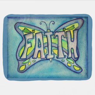 Faith Word Art Blue Butterfly Wings Soft Blanket