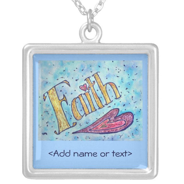 Faith Word Art Painting Silver Necklace Charm (Front)