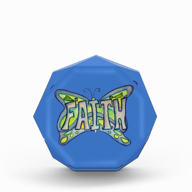 Faith Word Blue Butterfly Art Paperweight Award (Front)