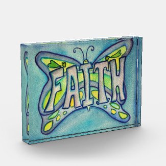Faith Word Blue Butterfly Art Paperweight Awards