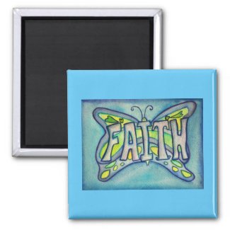 Faith Word Blue Butterfly Custom Art Magnet