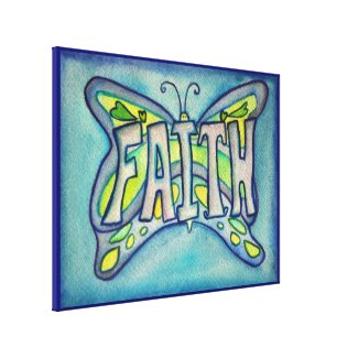 Faith Word Blue Butterfly Painting Canvas Artwork