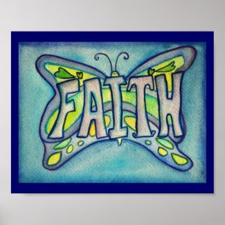 Faith Word Blue Butterfly Poster Art Prints