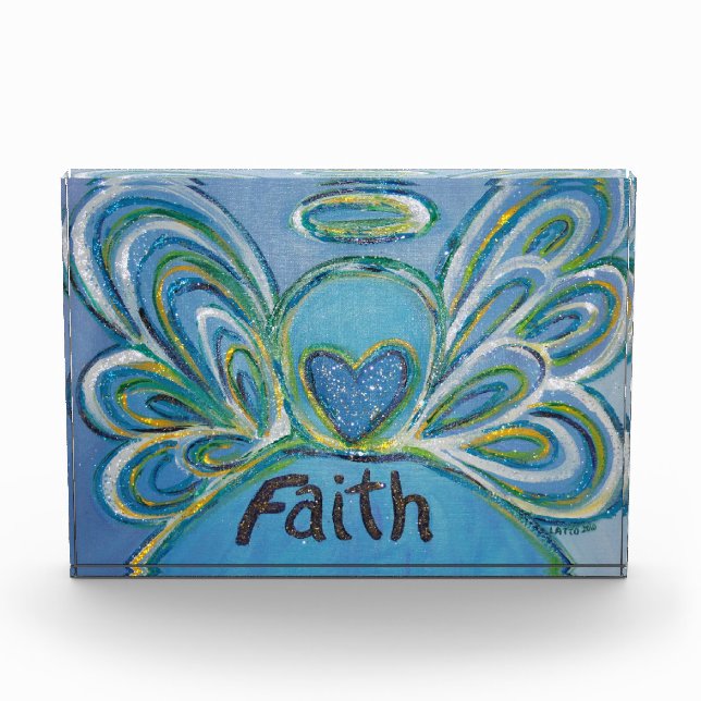 Faith Word Guardian Angel Art Custom Paperweight Acrylic Award (Front)