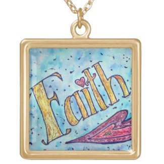 Faith Word Painting Necklace Art Charm Pendant