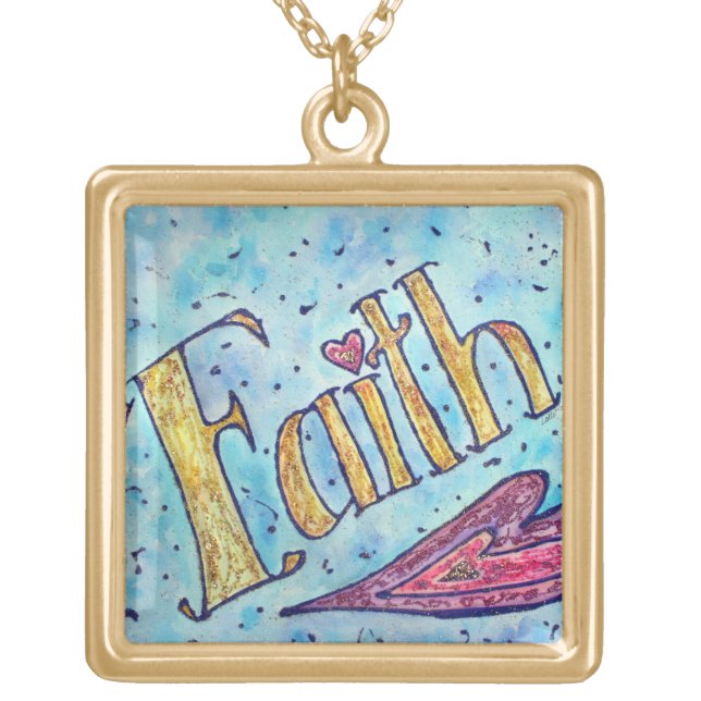 Faith Word Painting Necklace Art Charm Pendant (Front)