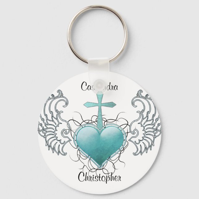 Faithful Crystal Blue Heart Keychain (Front)