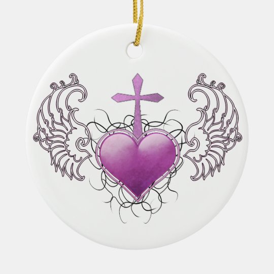 Faithful Crystal purple Heart Ceramic Ornament
