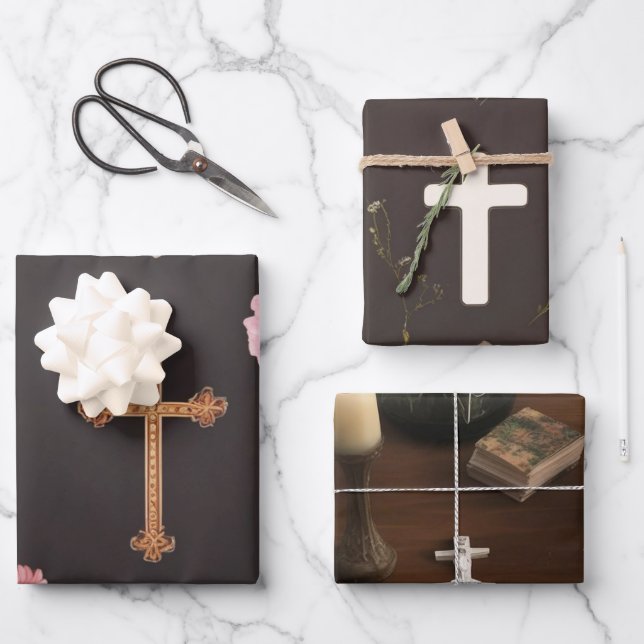 Faithful Dove & Cross Harmony Wrapping Paper Sheets (Front)