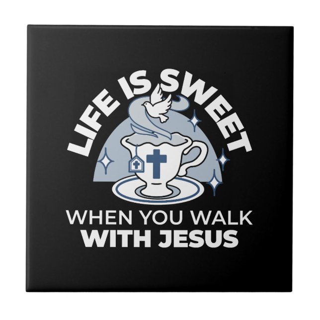 Faithful Living Art – Teacup with Cross and Dove  Ceramic Tile (Front)