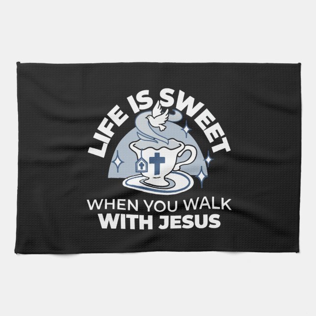 Faithful Living Art – Teacup with Cross and Dove  Kitchen Towel (Horizontal)