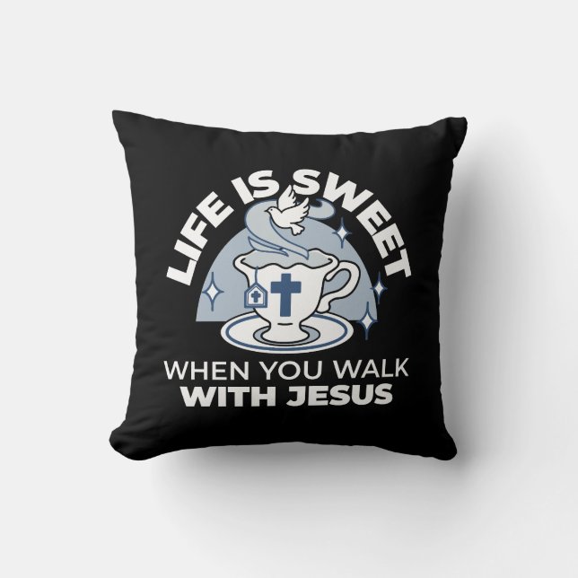 Faithful Living Art – Teacup with Cross and Dove  Throw Pillow (Front)