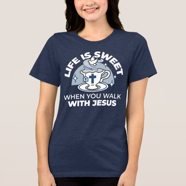 Faithful Living Art – Teacup with Cross and Dove  Tri-Blend Shirt (Front)