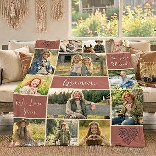 Faithful Roots 12 Photo Grammie Legacy Mauve Ivory Fleece Blanket