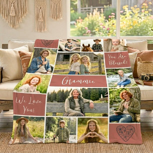 Faithful Roots 12 Photo Grammie Legacy Mauve White Fleece Blanket