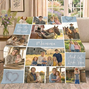 Faithful Roots 12 Photo Mom Name Mistwood Blue Fleece Blanket