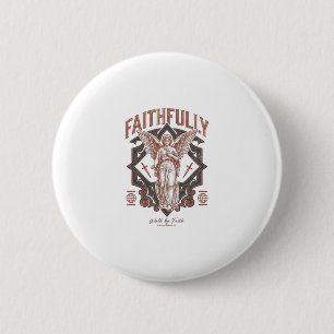Faithfully Angel Vintage Engraving Christian T-Shi Button