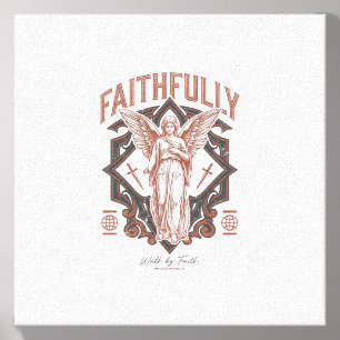 Faithfully Angel Vintage Engraving Christian T-Shi Canvas Photo Tile