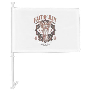 Faithfully Angel Vintage Engraving Christian T-Shi Car Flag